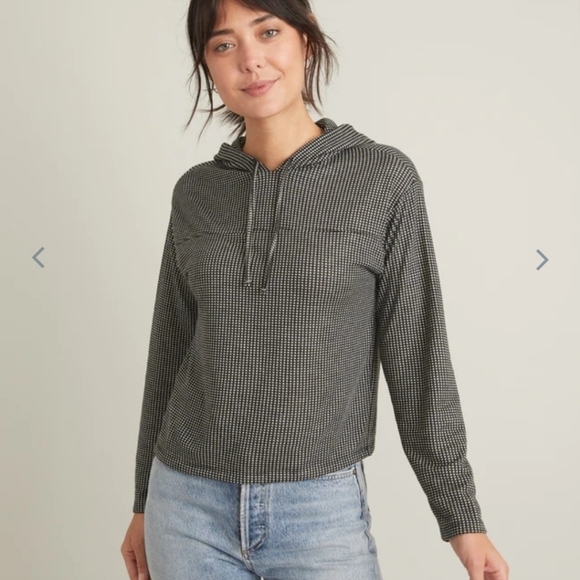 Marine layer Dawn Textured Hoodie in Black/Natural Grid - Picture 1 of 8